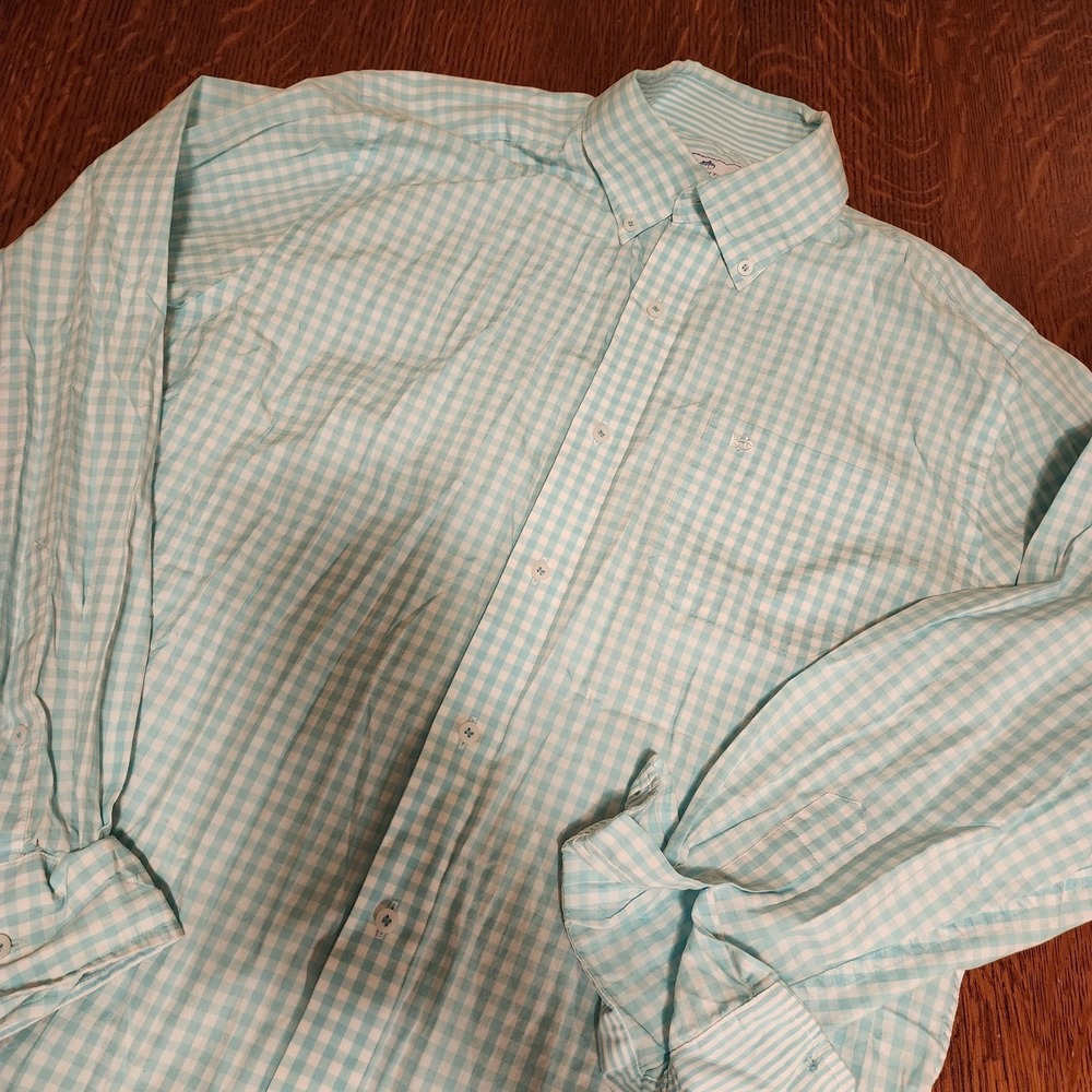 Southern Tide Button Up LS Shirt Mens Small Green Teal Gingham Dapper Preppy